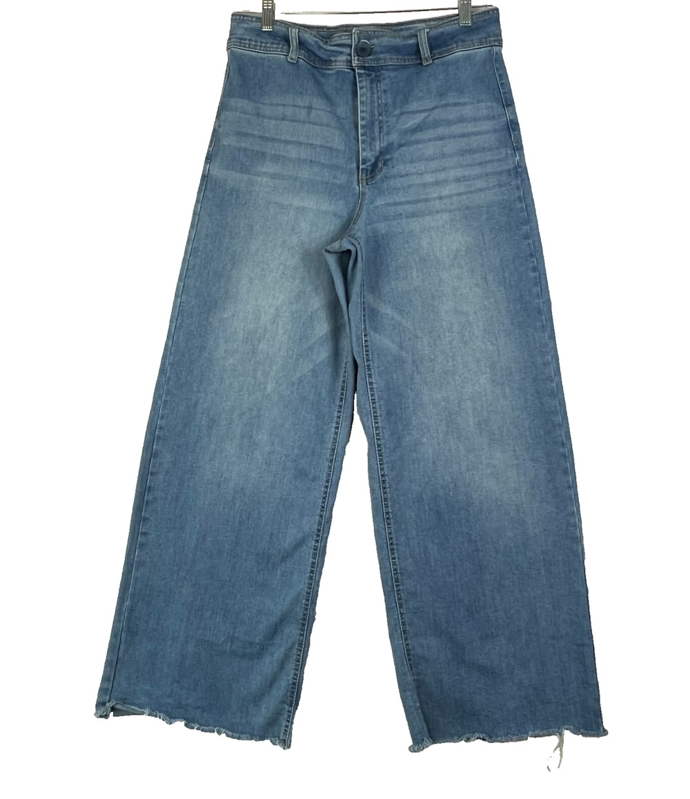 OAT New York Women's Jeans 10/30 Light Wash High Rise Wide Leg Raw Hem Cropped